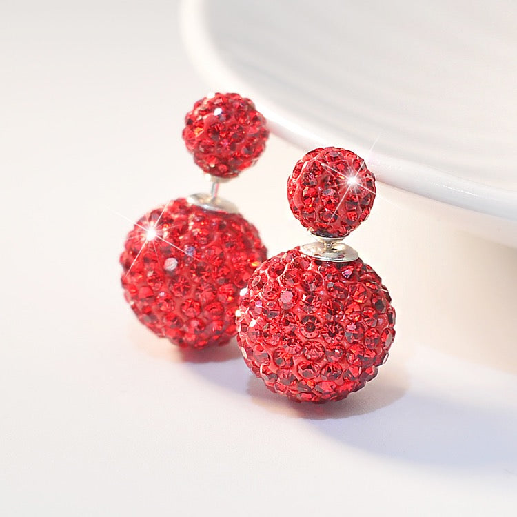 Double Sided Earring Studs Bling Crystal Ball Zircon Stud Earrings with S925 Silver Pin