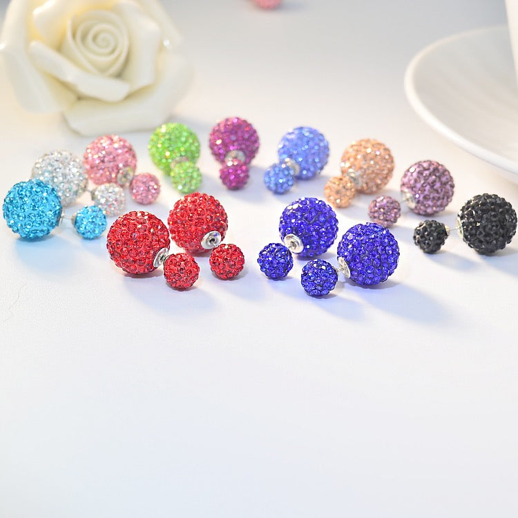Double Sided Earring Studs Bling Crystal Ball Zircon Stud Earrings with S925 Silver Pin