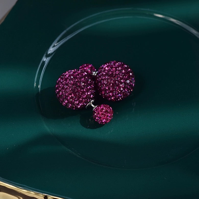Double Sided Earring Studs Bling Crystal Ball Zircon Stud Earrings with S925 Silver Pin