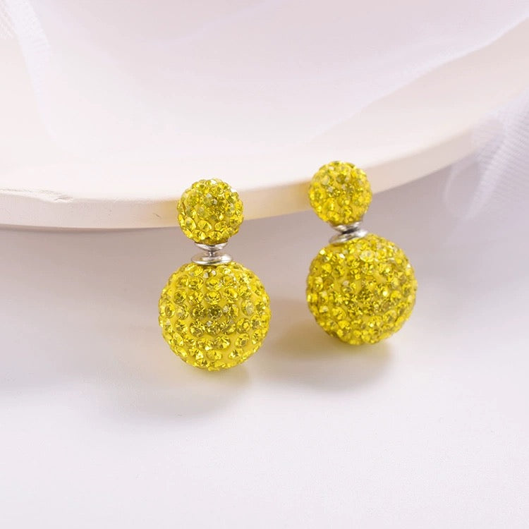 Double Sided Earring Studs Bling Crystal Ball Zircon Stud Earrings with S925 Silver Pin