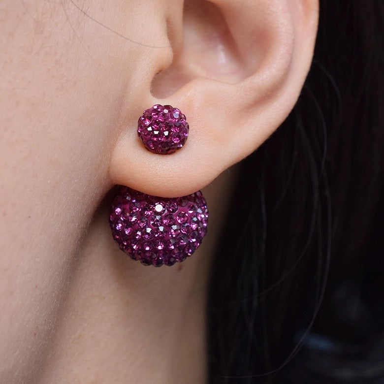 Double Sided Earring Studs Bling Crystal Ball Zircon Stud Earrings with S925 Silver Pin