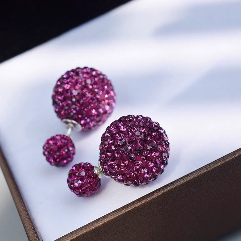 Double Sided Earring Studs Bling Crystal Ball Zircon Stud Earrings with S925 Silver Pin