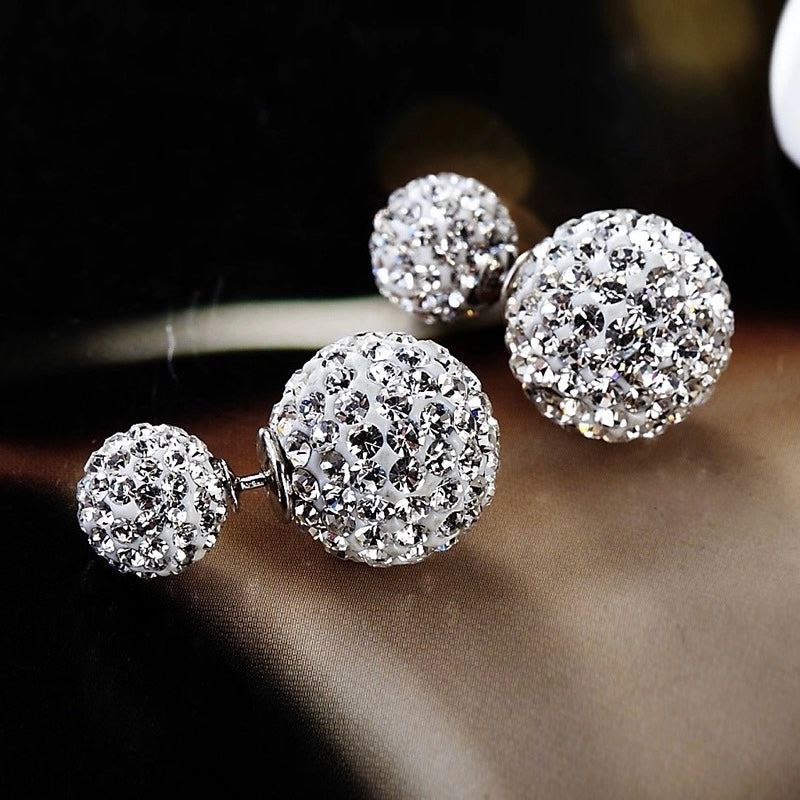 Double Sided Earring Studs Bling Crystal Ball Zircon Stud Earrings with S925 Silver Pin