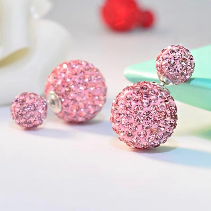 Double Sided Earring Studs Bling Crystal Ball Zircon Stud Earrings with S925 Silver Pin