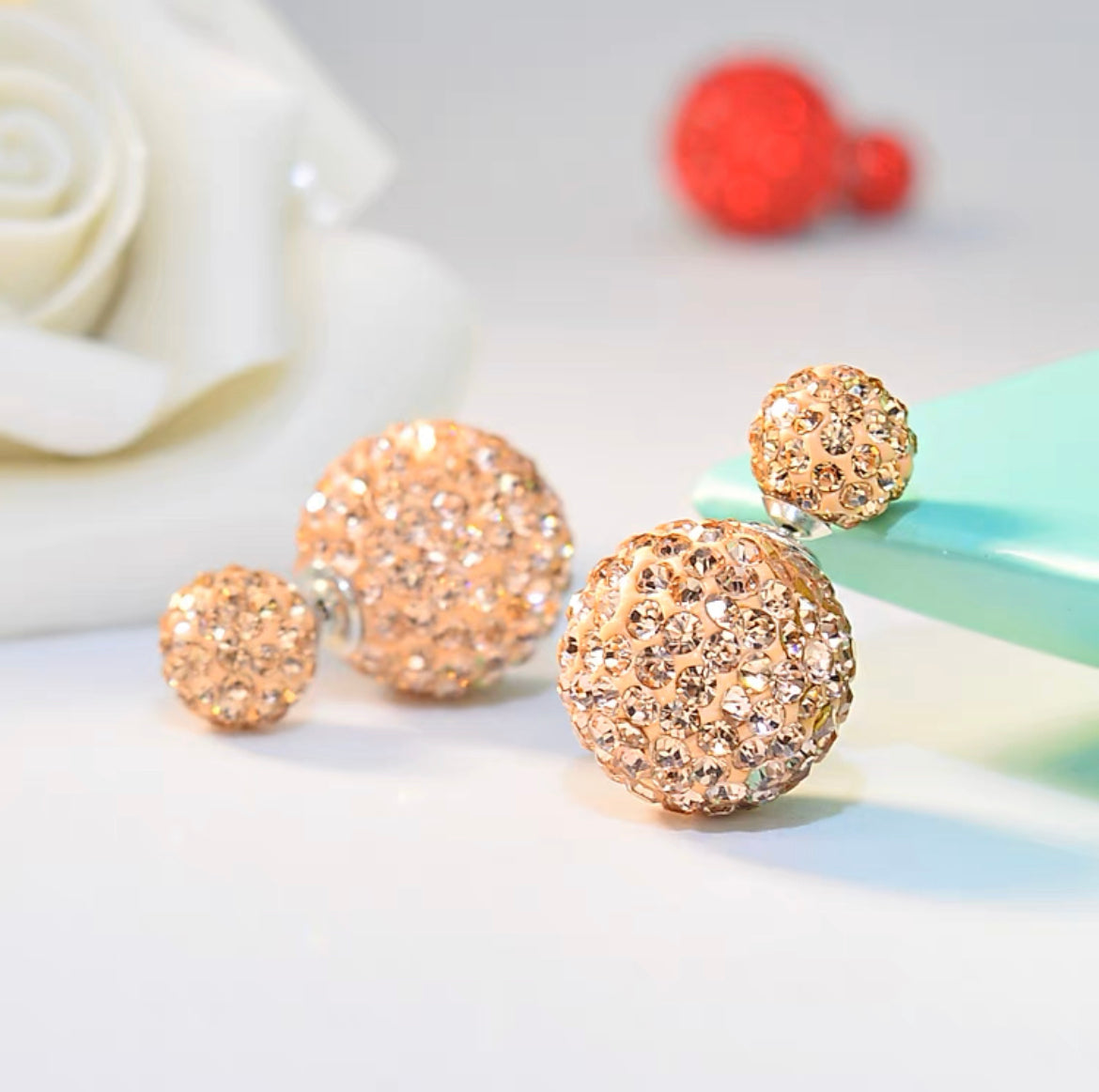 Double Sided Earring Studs Bling Crystal Ball Zircon Stud Earrings with S925 Silver Pin