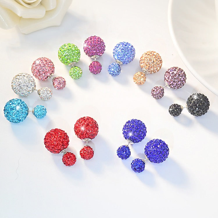 Double Sided Earring Studs Bling Crystal Ball Zircon Stud Earrings with S925 Silver Pin