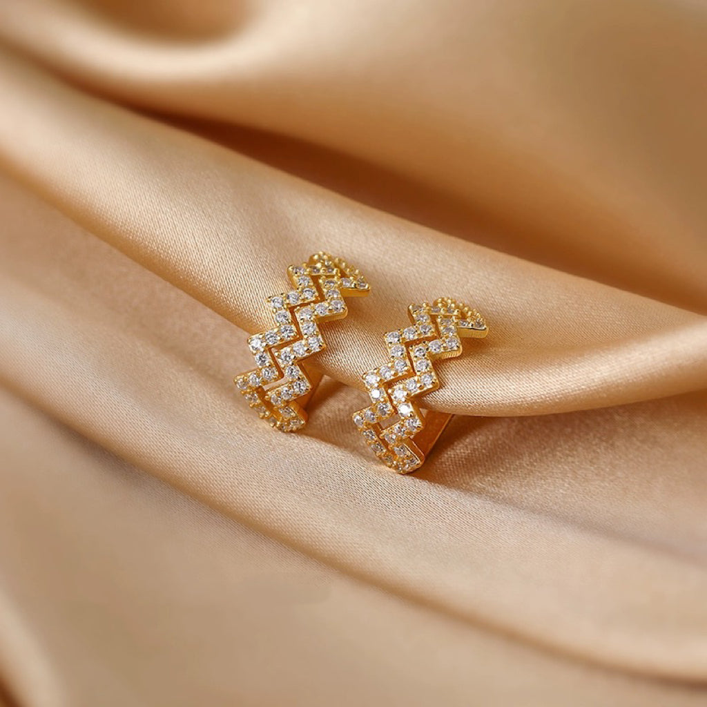 Ear Cuff Sin Piercing Diamante Diseño Ondulado Clip De Oreja Oro Y Plata