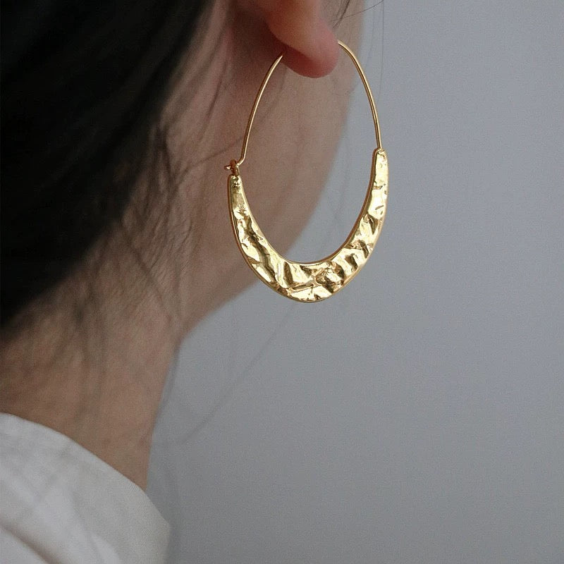 Super Large Hoop Earrings Gold and Silver Ear Hoop Water Ripple Pattern Design with Silver Pin