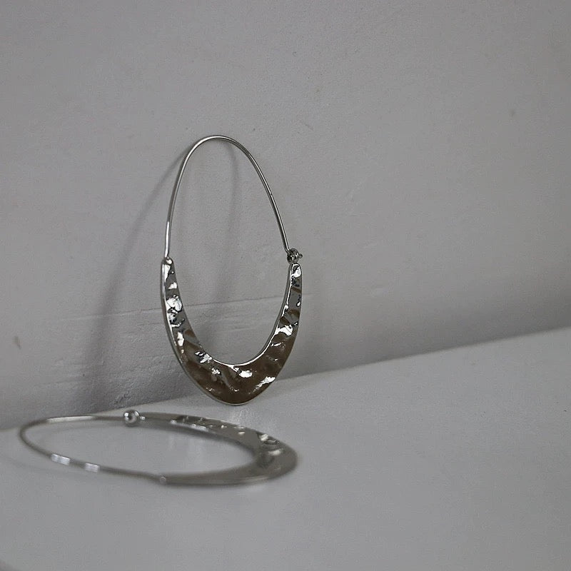Super Large Hoop Earrings Gold and Silver Ear Hoop Water Ripple Pattern Design with Silver Pin