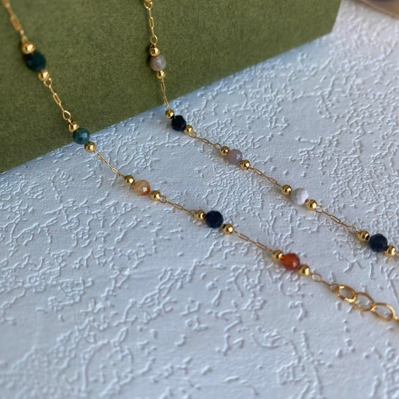 Natural Stone Gold Chain Chic Necklace Colorful Stone With 14K Gold Plated Clasp