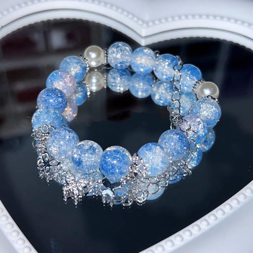 100% Handmade Crystal Blue Bracelet Ice Glaze Bracelet with 14K Gold Clasp