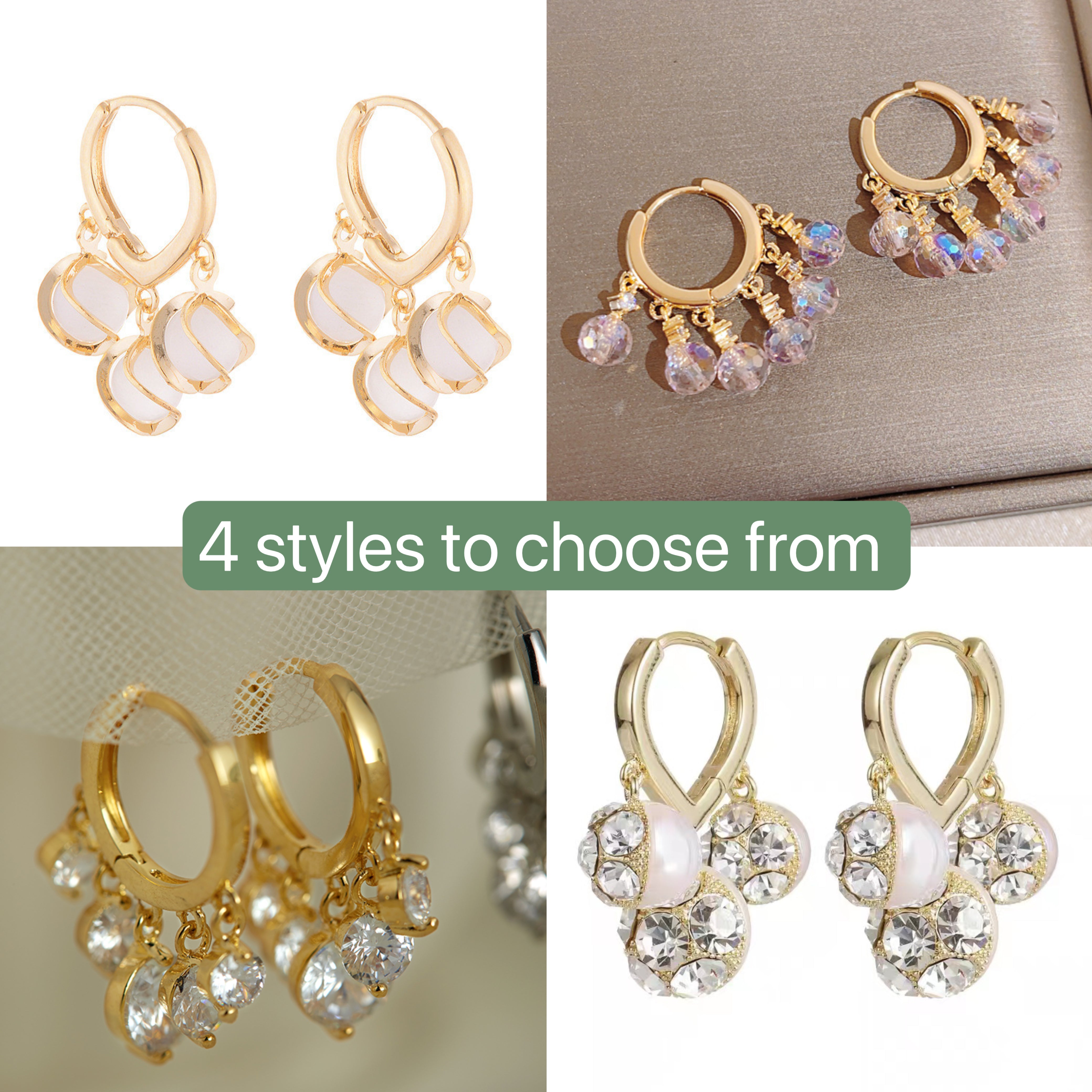 Lily of The Valley Earrings | 3 Moonstone Drop Earrings | Gold Hoop Earrings in Sterling Silver Pin