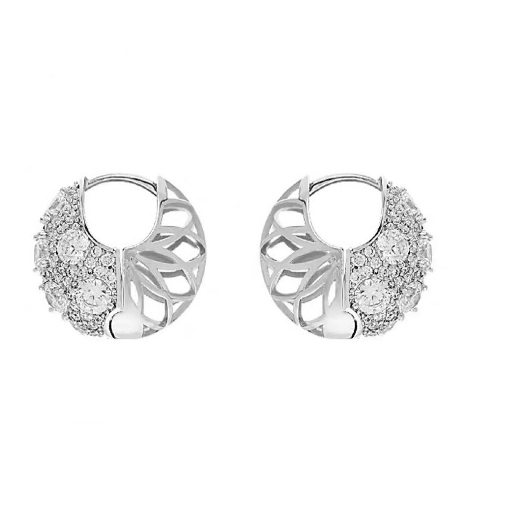 Pendientes de aro gruesos con diamantes y oro plateado, pendientes Huggie de circonita con esqueleto de 2 lados