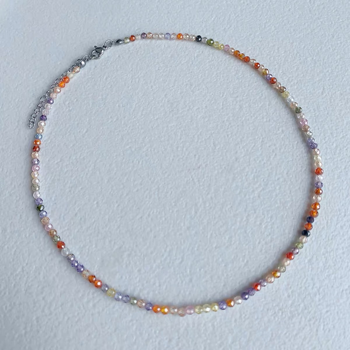 Colorful Stone Choker Necklace with S925 Silver Settings