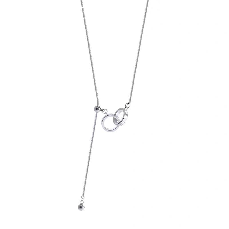 Silver Double Hoop Pendant Necklace Adjustable Chain Silver Plated Necklace