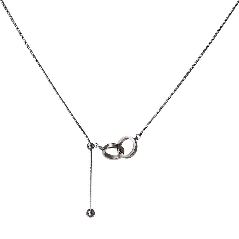 Silver Double Hoop Pendant Necklace Adjustable Chain Silver Plated Necklace