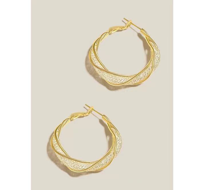 Twisted Hoop Earrings | Gold and Silver Hoop Earrings | Diamond Hoop Earrings with Sterling Silver Pins