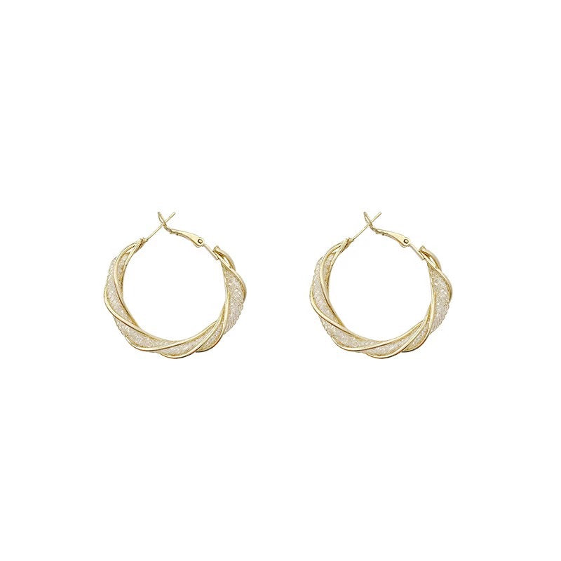 Twisted Hoop Earrings | Gold and Silver Hoop Earrings | Diamond Hoop Earrings with Sterling Silver Pins