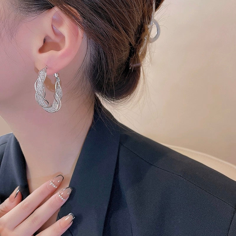 Twisted Hoop Earrings | Gold and Silver Hoop Earrings | Diamond Hoop Earrings with Sterling Silver Pins