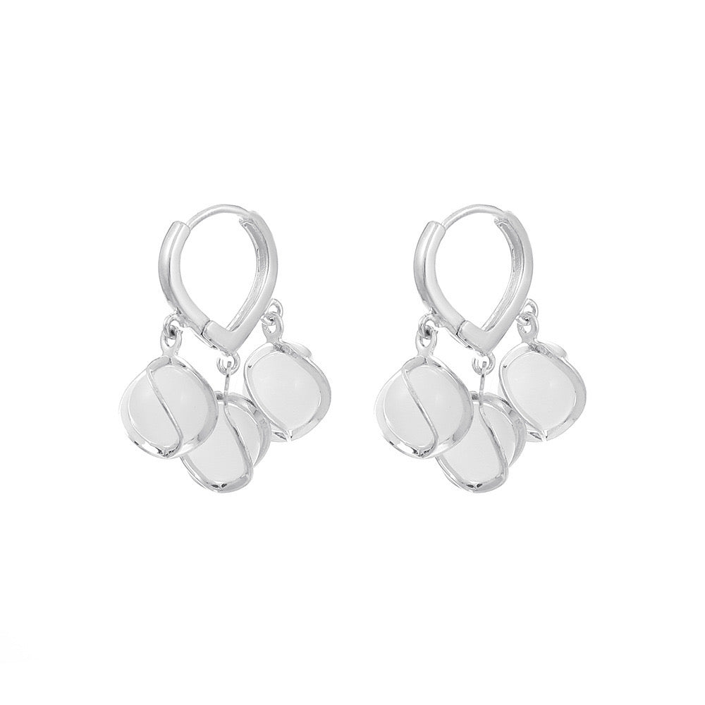 Lily of The Valley Earrings | 3 Moonstone Drop Earrings | Gold Hoop Earrings in Sterling Silver Pin