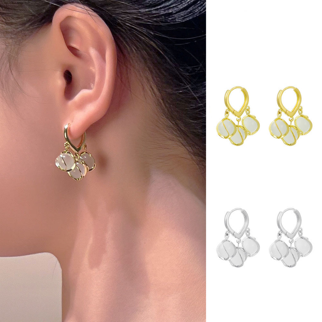 Lily of The Valley Earrings | 3 Moonstone Drop Earrings | Gold Hoop Earrings in Sterling Silver Pin