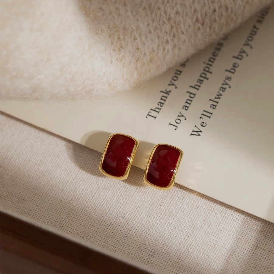 Maple Red Hoop Earrings Small Gold Plated Earring Clip & S925 Silver Pin