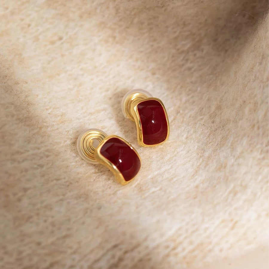 Maple Red Hoop Earrings Small Gold Plated Earring Clip & S925 Silver Pin