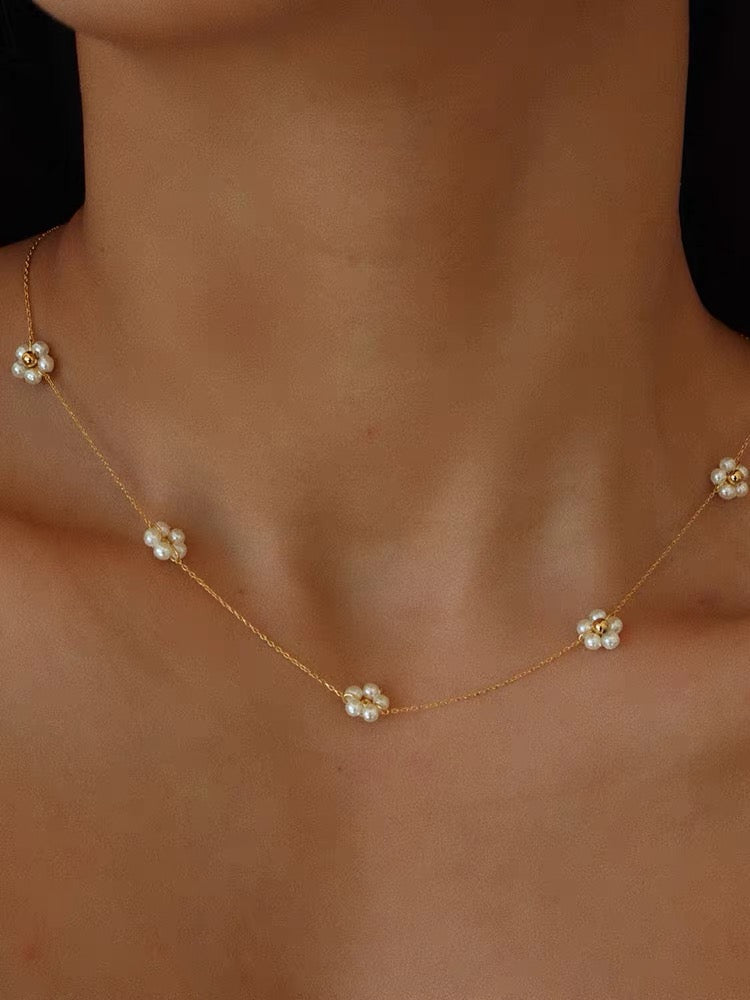 Daisy Freshwater Pearl 18K Gold Plated Necklace Elegant Flower Design Chocker