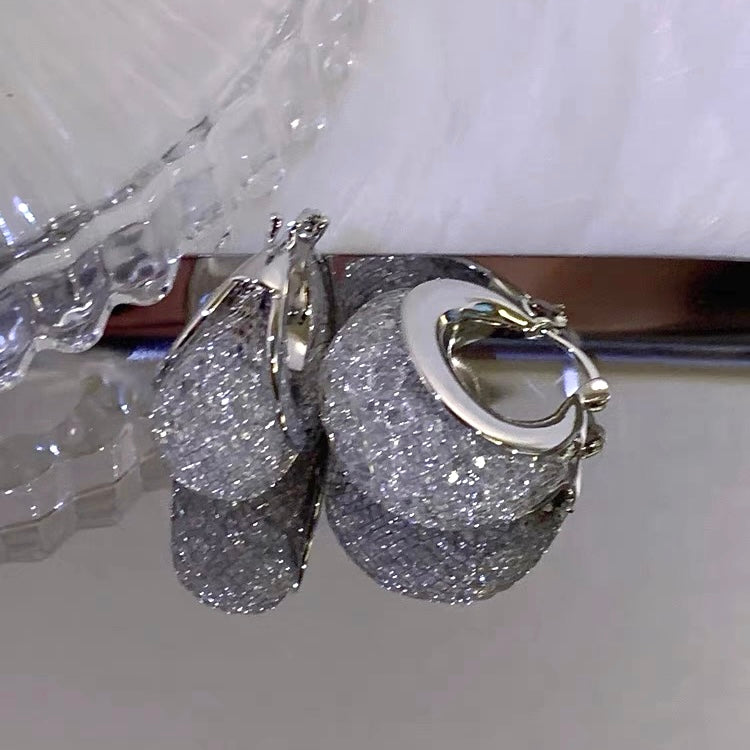 Gold and Crystal Huggie Earrings Chunky Hoop Earrings Silver Pin