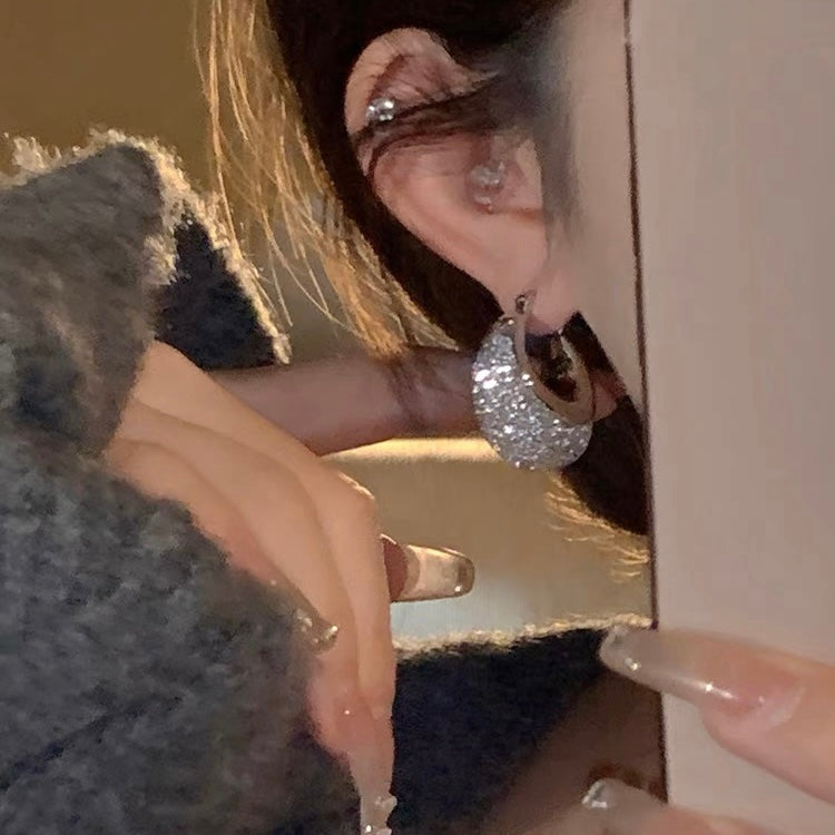 Gold and Crystal Huggie Earrings Chunky Hoop Earrings Silver Pin