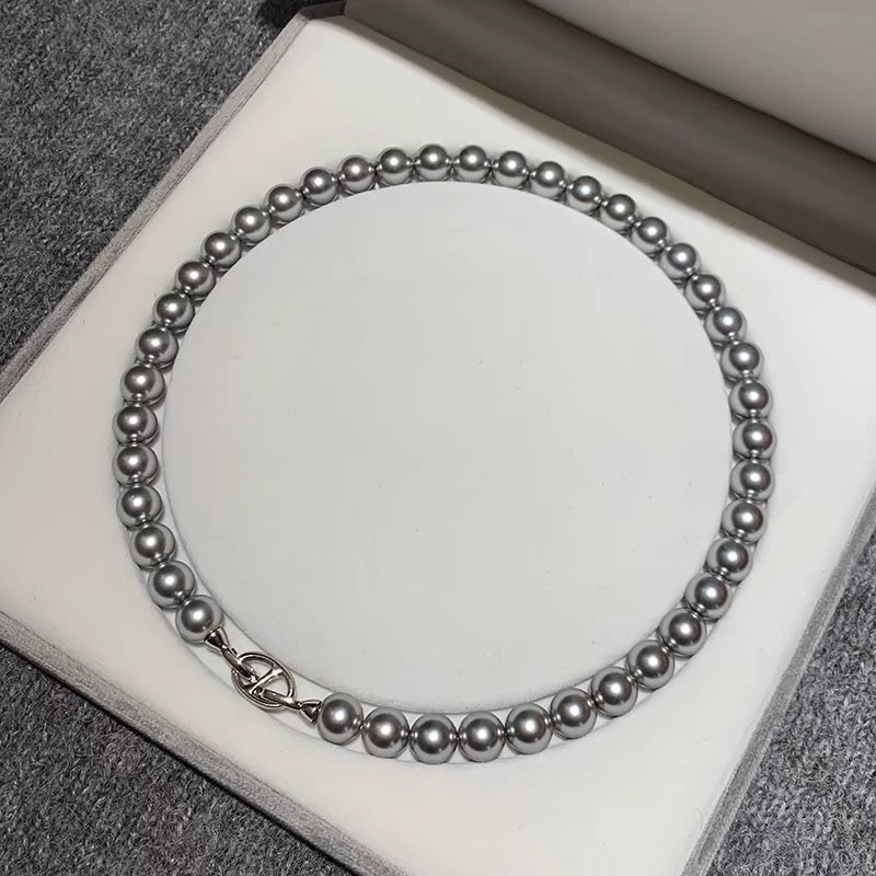 10mm High Luster Shell Pearl Necklace White Gray Mocha Necklace with Luxury Clasp