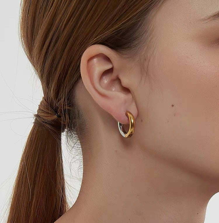 Gold Silver Hoop Earrings Silver Chunky Earrings S925 Silver Pin For Men and Women