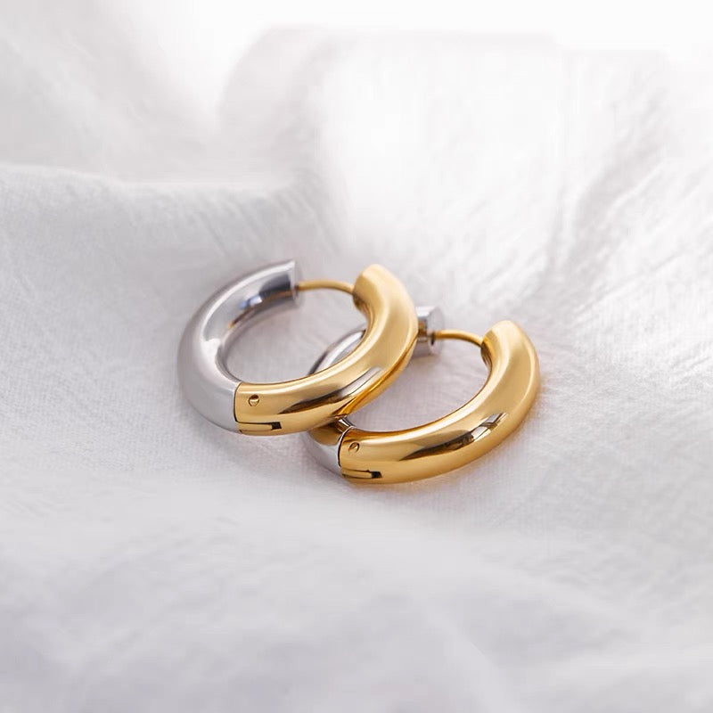 Gold Silver Hoop Earrings Silver Chunky Earrings S925 Silver Pin For Men and Women