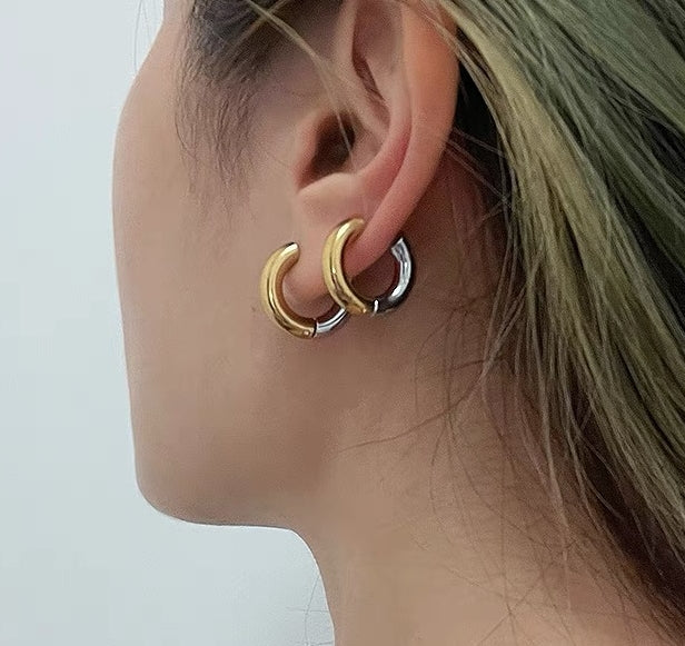 Gold Silver Hoop Earrings Silver Chunky Earrings S925 Silver Pin For Men and Women