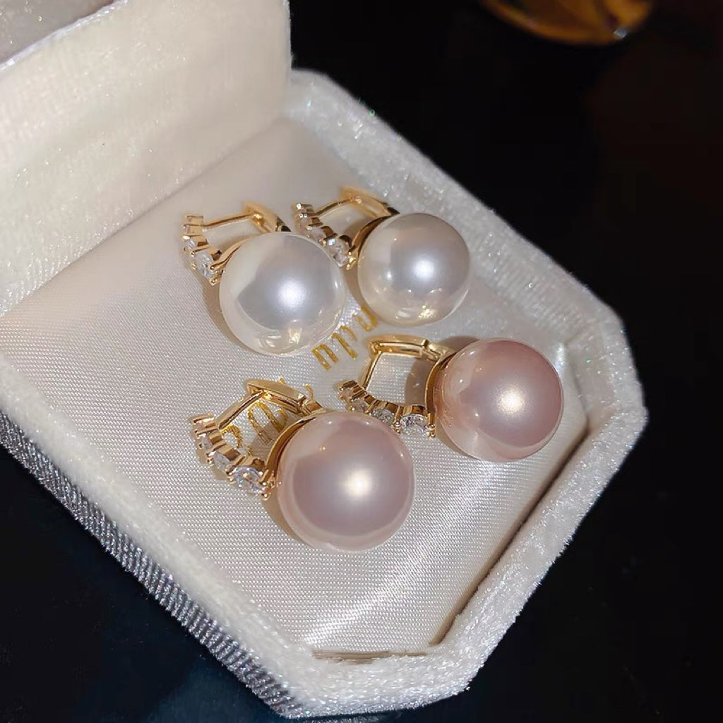 2025 Designed Pearl Drop Earrings with Crystal Hoop S925 Silver Pin