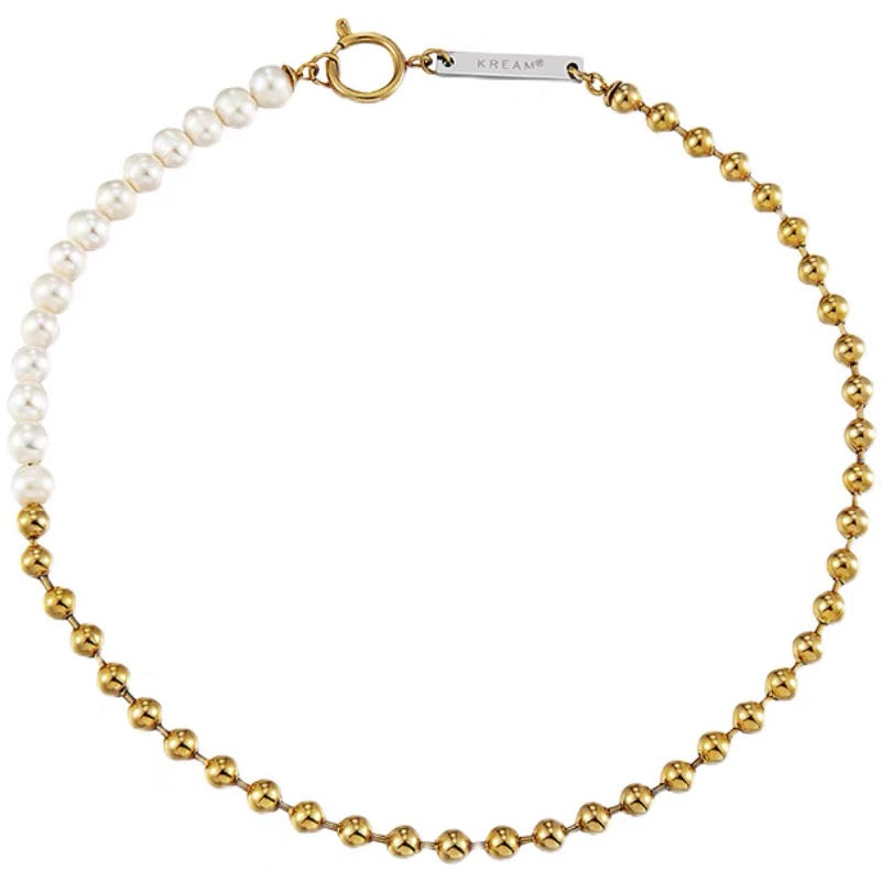 AAA Mens Pearl Necklace | Metal Real Pearl Necklace for Men in 18K Gold and White Gold Plated (10mm)