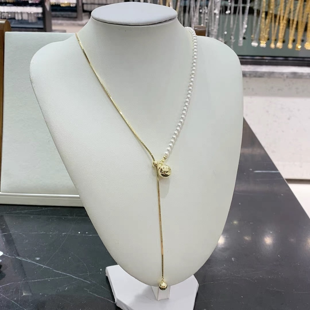 New Pearl Sweater Chain Long Free Adjust Gold and Silver Drop Necklace