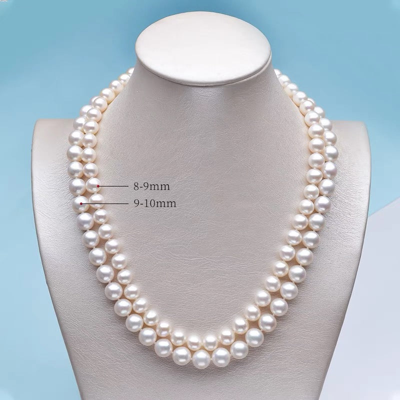 9-10mm Big AAAA Cultured Freshwater Pearl Necklace | High Luster Round Real Pearl Necklace in Sterling Silver