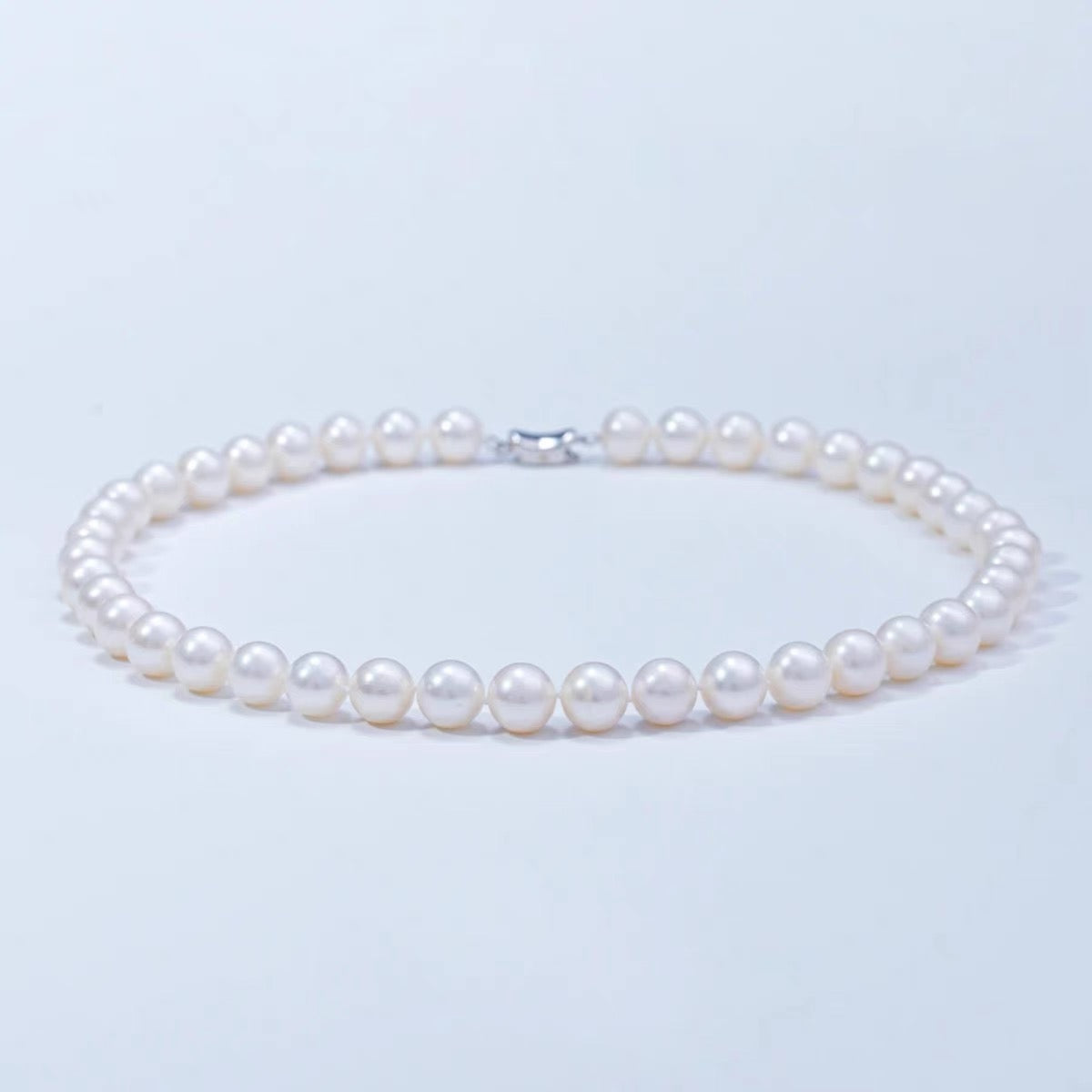 9-10mm Big AAAA Cultured Freshwater Pearl Necklace | High Luster Round Real Pearl Necklace in Sterling Silver