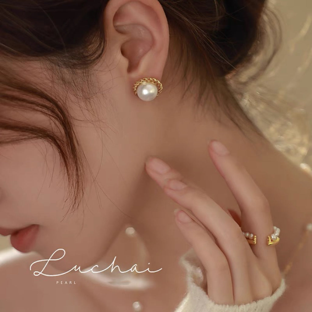AAAA Super Big Freshwater Pearl Stud Earrings 12mm Real Pearl Studs in 18K Gold Over Sterling Silver