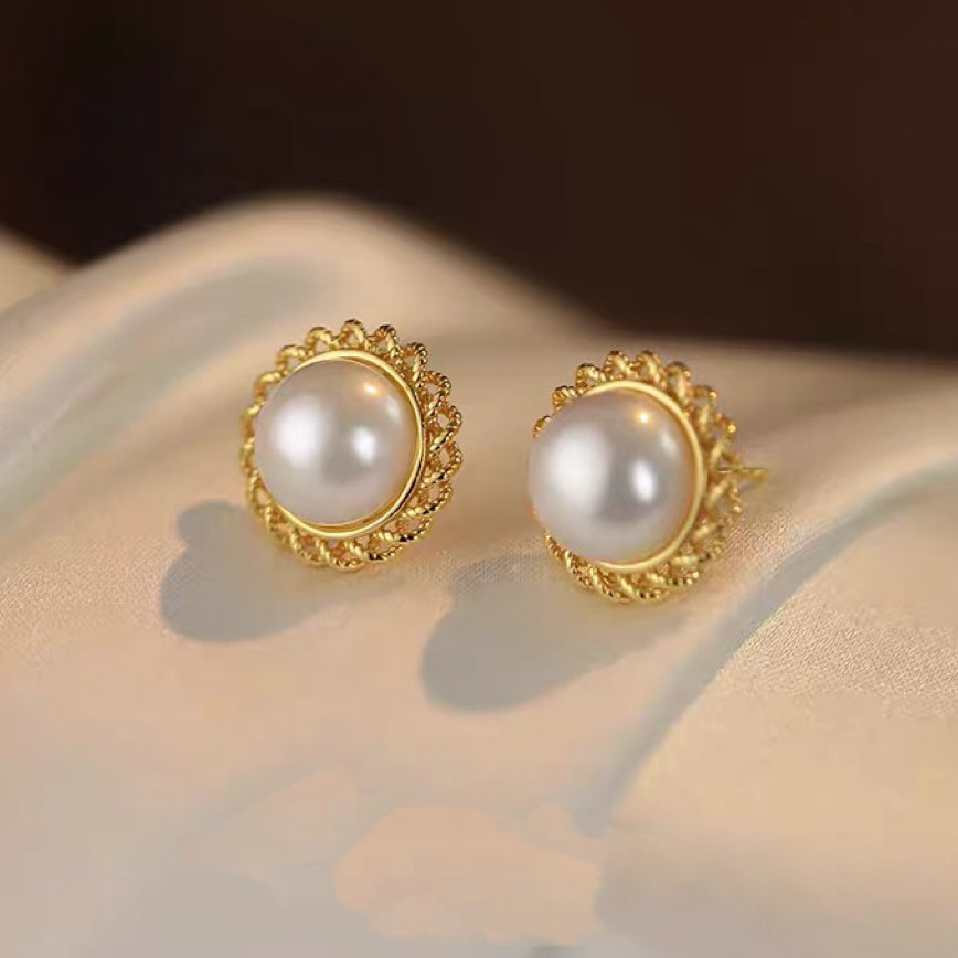 AAAA Super Big Freshwater Pearl Stud Earrings 12mm Real Pearl Studs in 18K Gold Over Sterling Silver