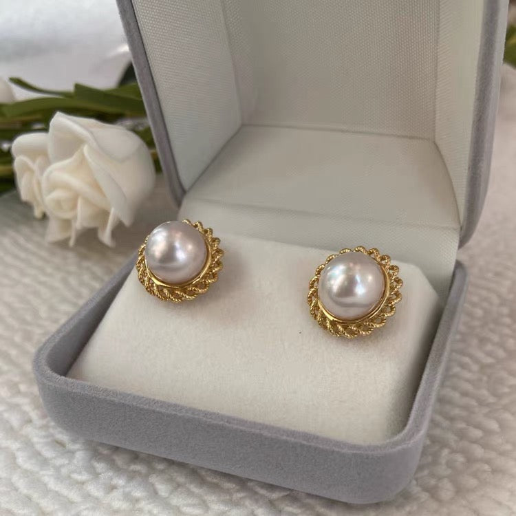 AAAA Super Big Freshwater Pearl Stud Earrings 12mm Real Pearl Studs in 18K Gold Over Sterling Silver