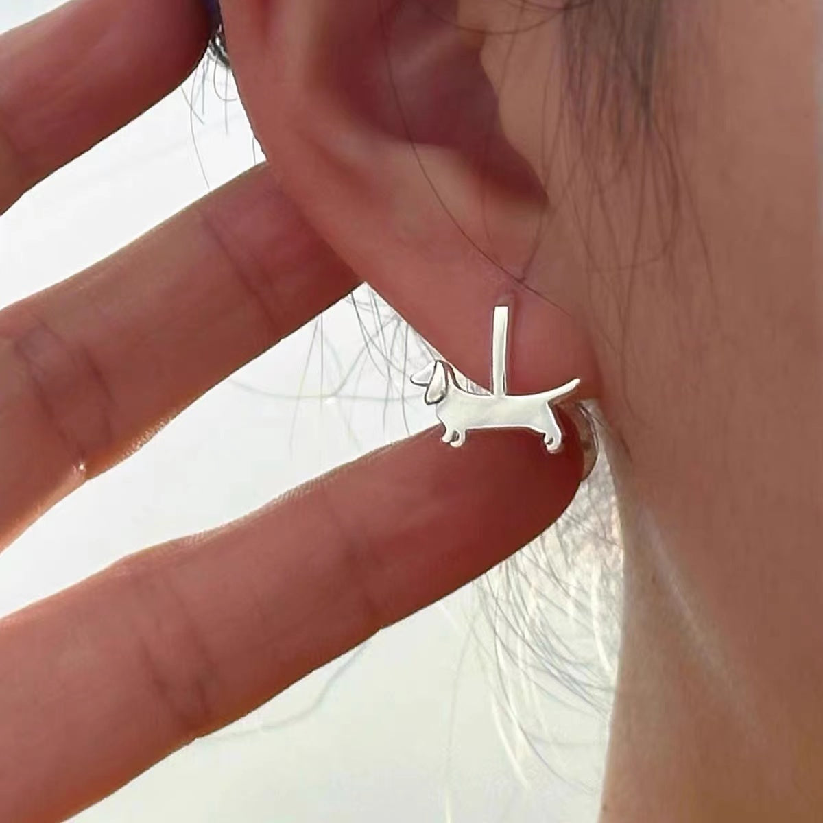 Small Wiener Dog Stud Earrings Super Cute Silver and Gold Dachshund Earring Studs