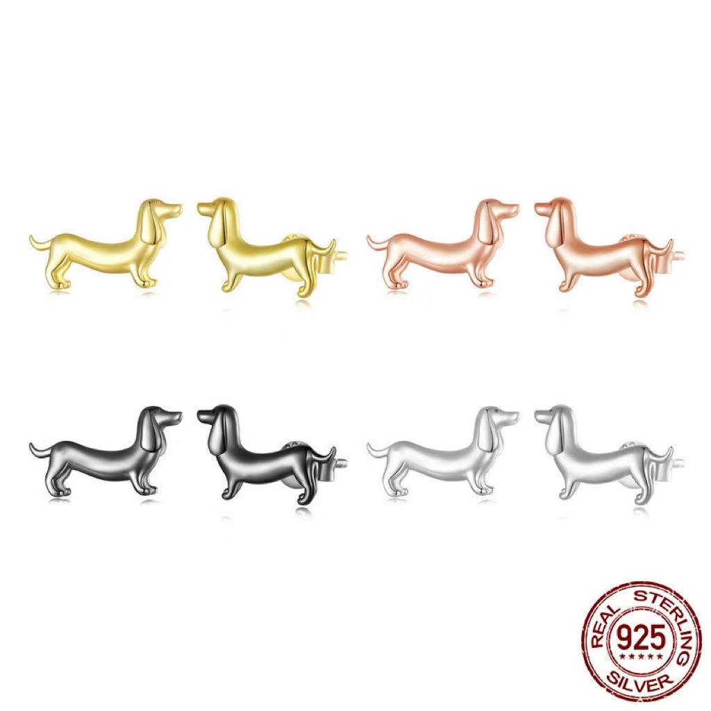 Small Wiener Dog Stud Earrings Super Cute Silver and Gold Dachshund Earring Studs