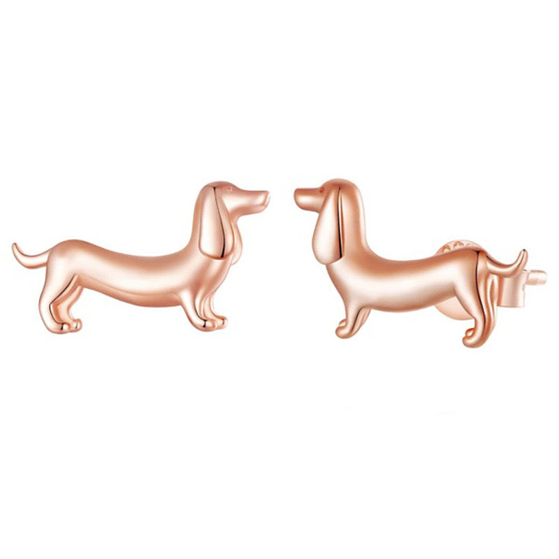 Small Wiener Dog Stud Earrings Super Cute Silver and Gold Dachshund Earring Studs