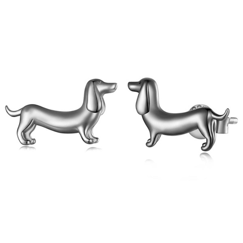 Small Wiener Dog Stud Earrings Super Cute Silver and Gold Dachshund Earring Studs