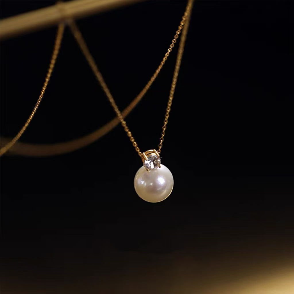 Opal Pearl Pendant Moonstone Diamond Necklace with 14k Gold Plated S925 Sterling Sliver Chain