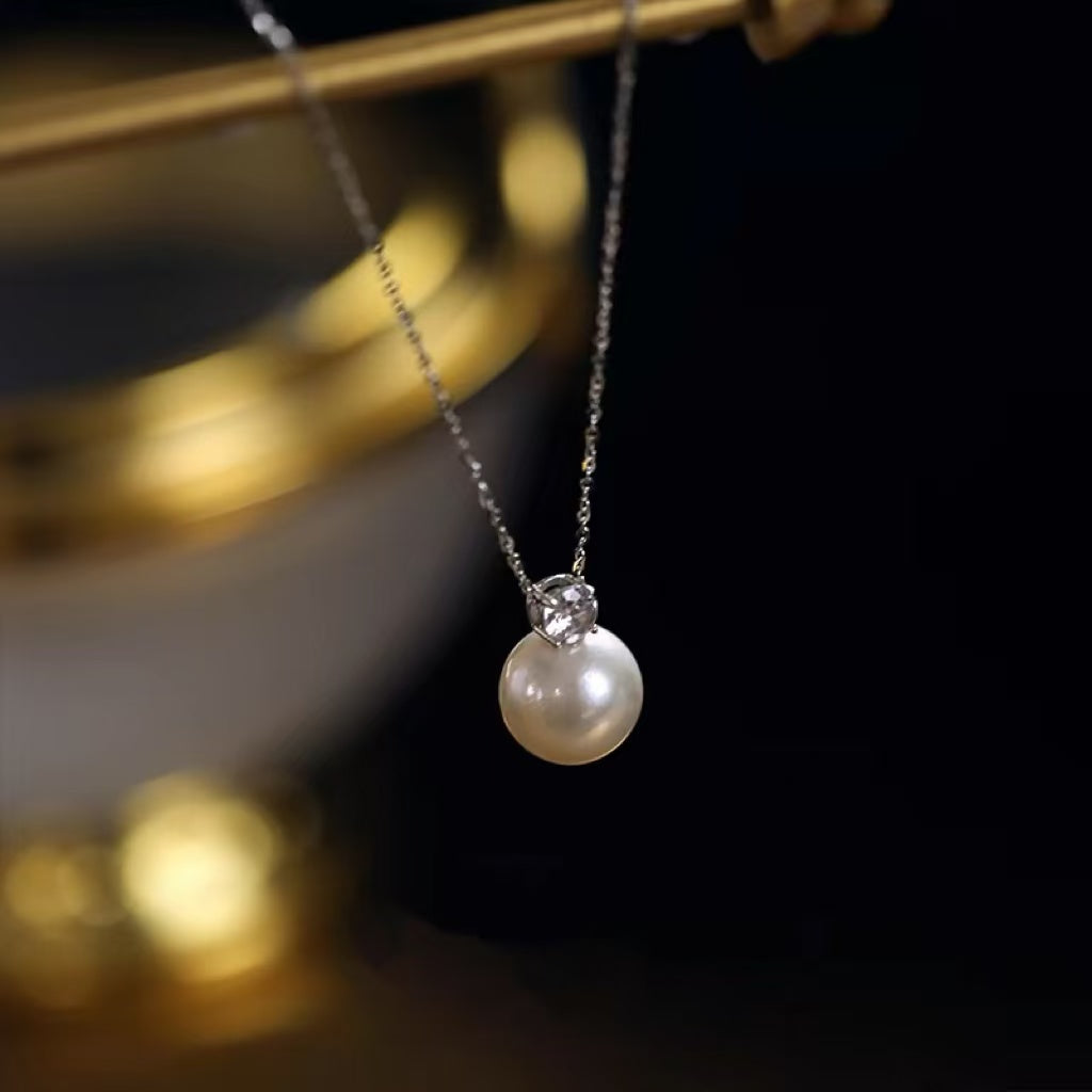 Opal Pearl Pendant Moonstone Diamond Necklace with 14k Gold Plated S925 Sterling Sliver Chain