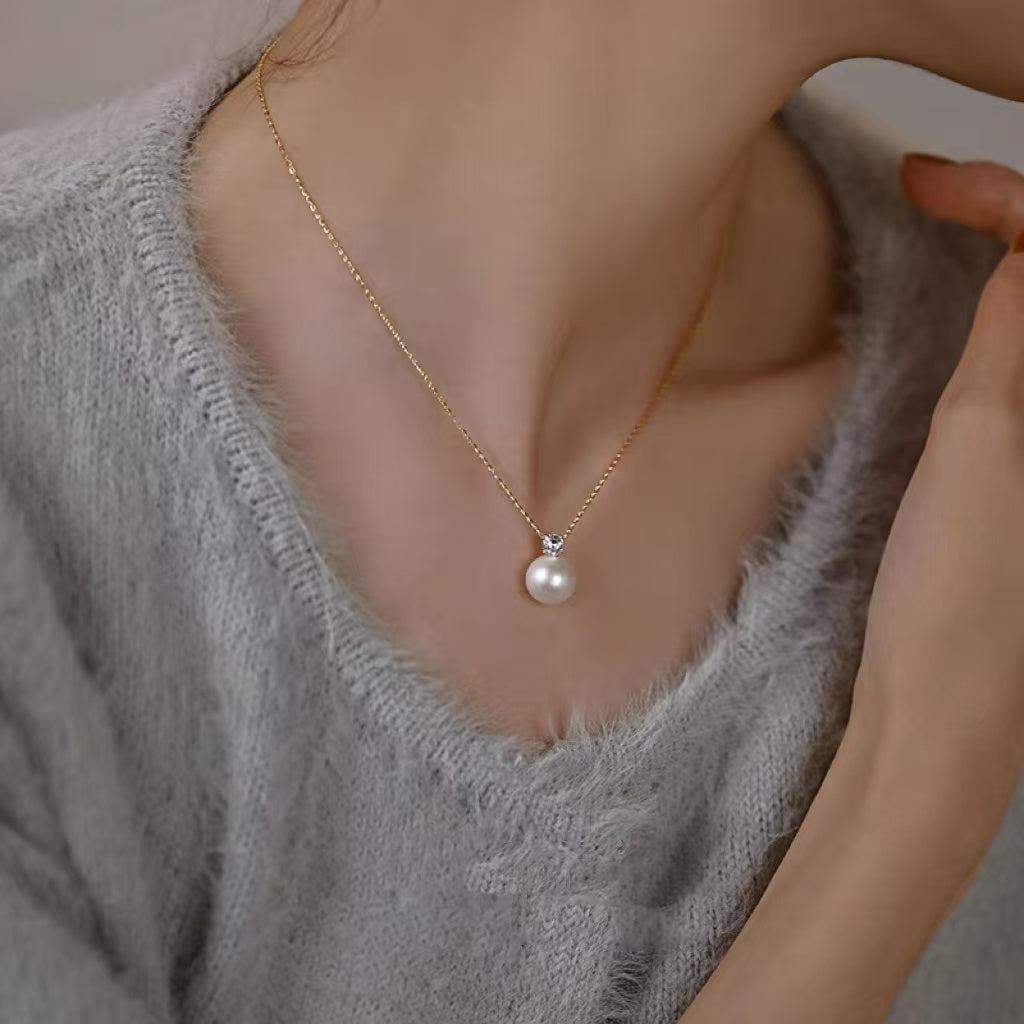 Opal Pearl Pendant Moonstone Diamond Necklace with 14k Gold Plated S925 Sterling Sliver Chain