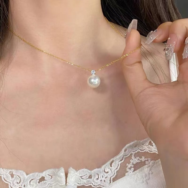 Opal Pearl Pendant Moonstone Diamond Necklace with 14k Gold Plated S925 Sterling Sliver Chain